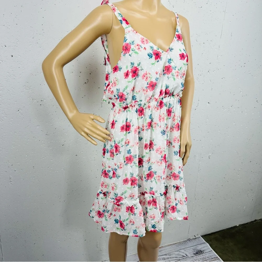 Altar'd State Size Medium White Red Floral Tie Shoulder Dress New